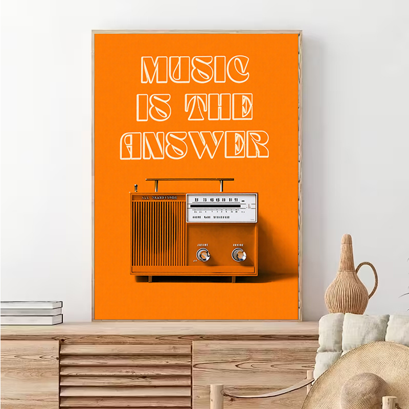 Audio Music Background Free - Vintage Radyo Duvar Sanatı Çerçevesiz Kanvas
